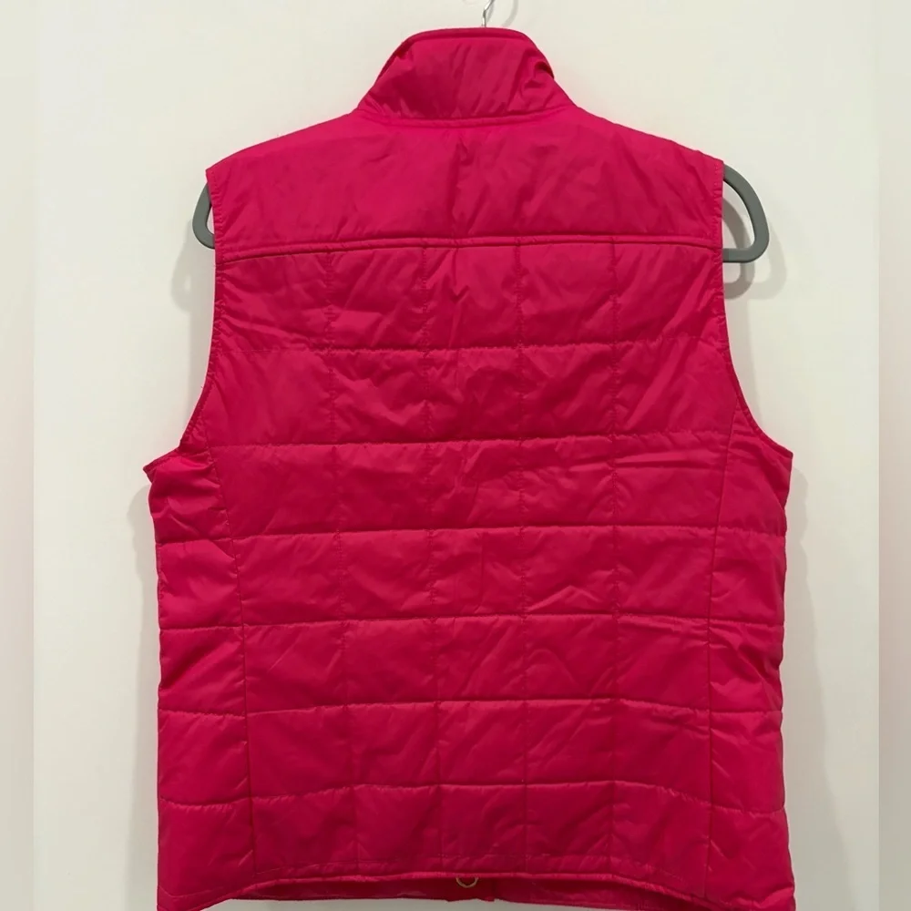 TORY BURCH Pink Quilted Puffer Sleeveless Jacket Vest  Gold LOGO Snap Buttons XL